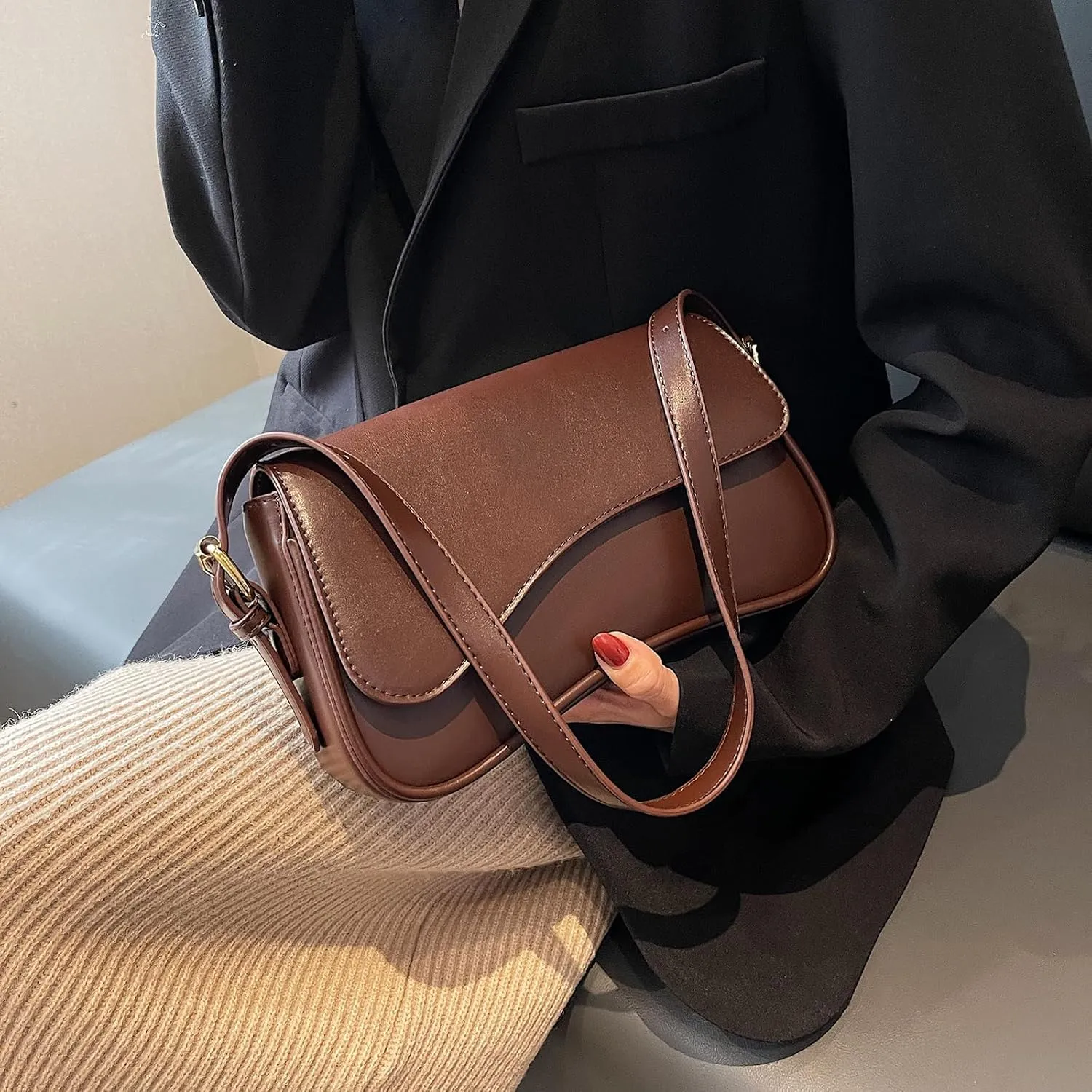 Y2K Retro Shoulder Bag for Women, Crossbody Clutch with 2 Removable Straps