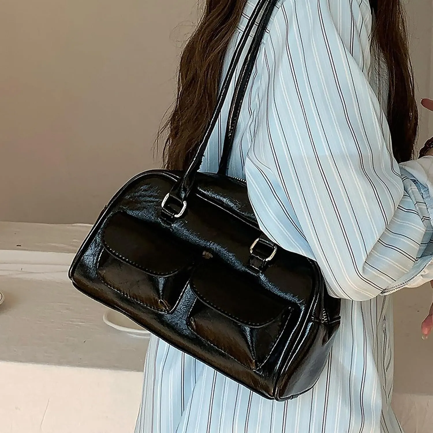 Y2K Shoulder Bag for Women Black Small Purse Brown Purse Trendy Purse Retro Women's Shoulder Handbags Purses