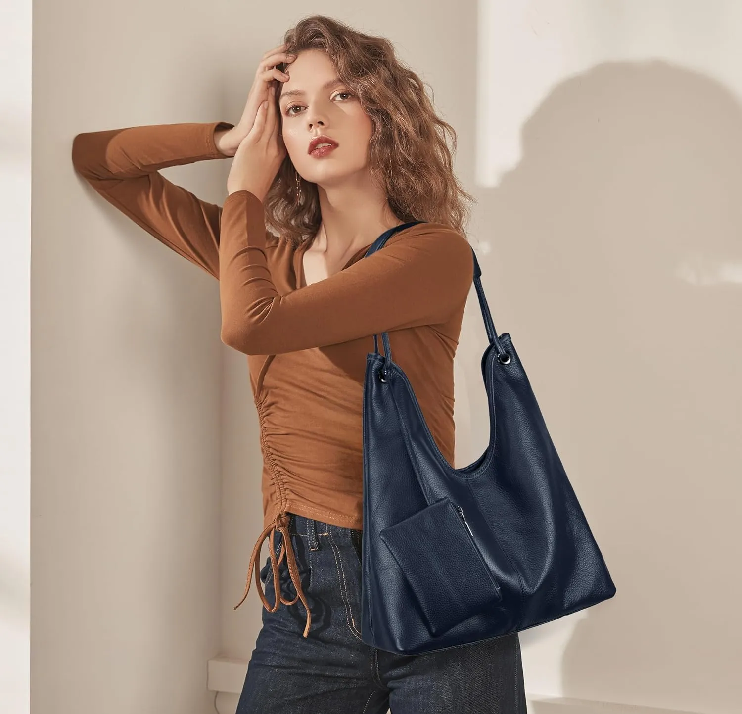 YALUXE Women’s Genuine Cowhide Leather Hobo Handbag Shoulder Bag Purse with Coin Pouch