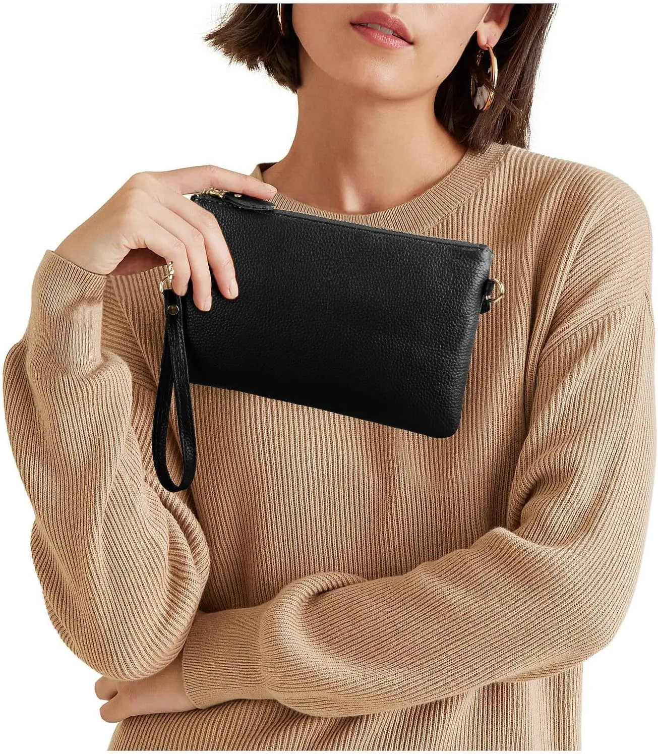 YALUXE Women's Genuine Leather Wristlet Purse Clutch Handbag with Phone Pocket Card Holder and Crossbody Strap
