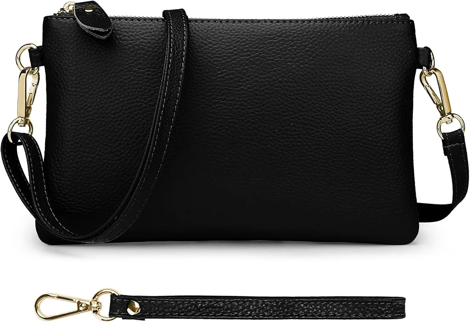 YALUXE Women's Genuine Leather Wristlet Purse Clutch Handbag with Phone Pocket Card Holder and Crossbody Strap