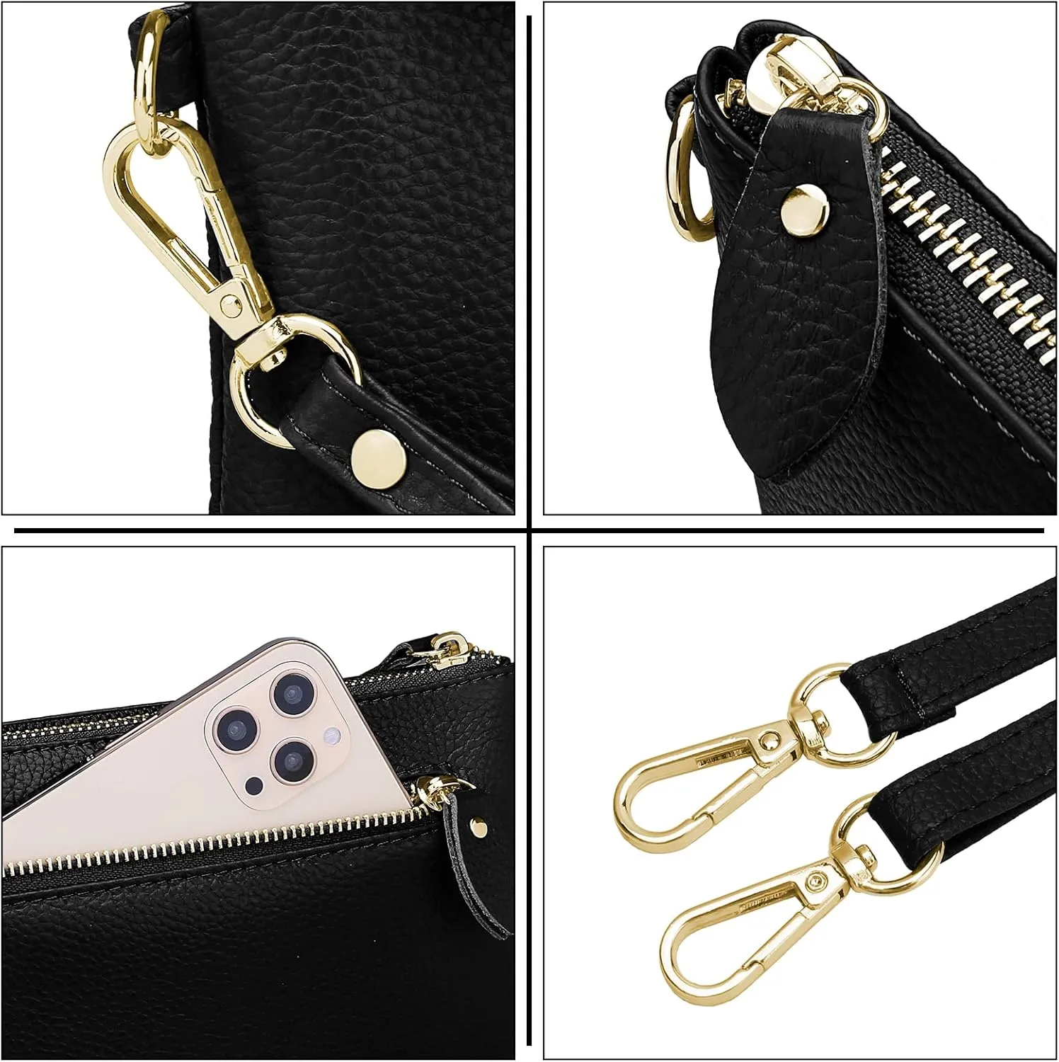 YALUXE Women's Genuine Leather Wristlet Purse Clutch Handbag with Phone Pocket Card Holder and Crossbody Strap