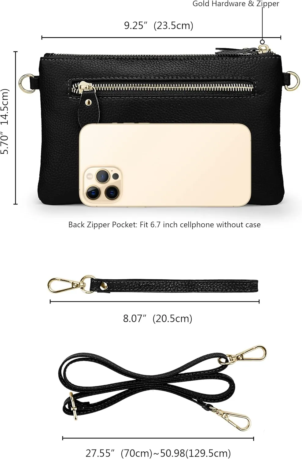 YALUXE Women's Genuine Leather Wristlet Purse Clutch Handbag with Phone Pocket Card Holder and Crossbody Strap
