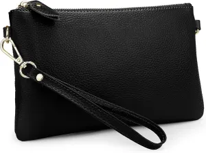 YALUXE Women's Genuine Leather Wristlet Purse Clutch Handbag with Phone Pocket Card Holder and Crossbody Strap