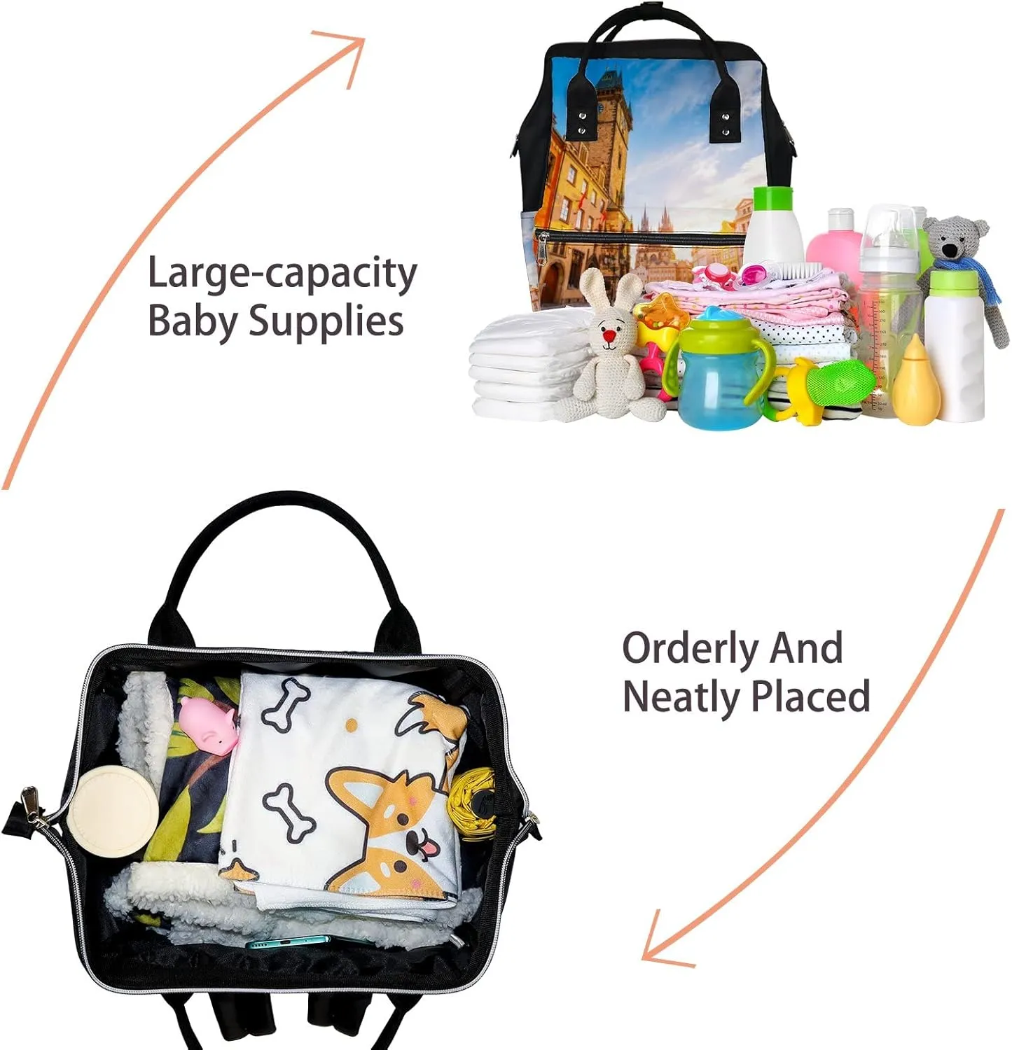 Yellow Fantastic View Town Hall Temple Diaper Bag Backpack, waterproof backpack Baby Nappy Changing Bags Laptop Backpack for Travel, Large Capacity, Durable and Stylish for Woman and Men.