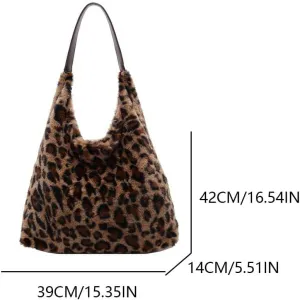 YFGBCX Leopard Purse, Hobo Bag for Women Fluffy Fuzzy Shoulder Bag Cute Plush Handbag Large Work Tote Bag