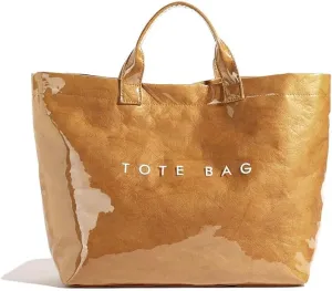 YFGBCX PVC Surface Kraft Paper Tote for Women - Large Solid Color Hobo Bag with Letter Print