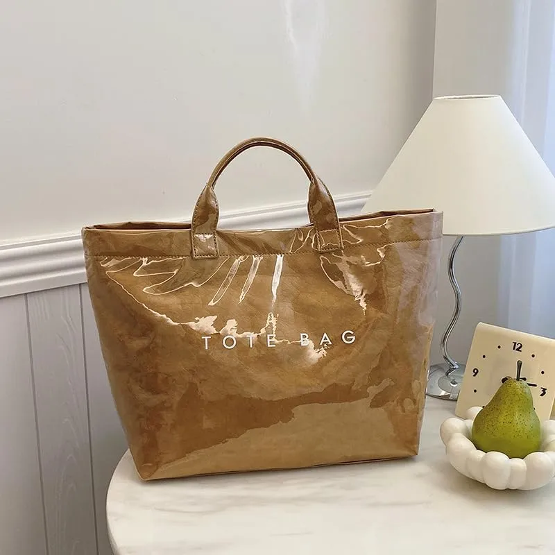 YFGBCX PVC Surface Kraft Paper Tote for Women - Large Solid Color Hobo Bag with Letter Print