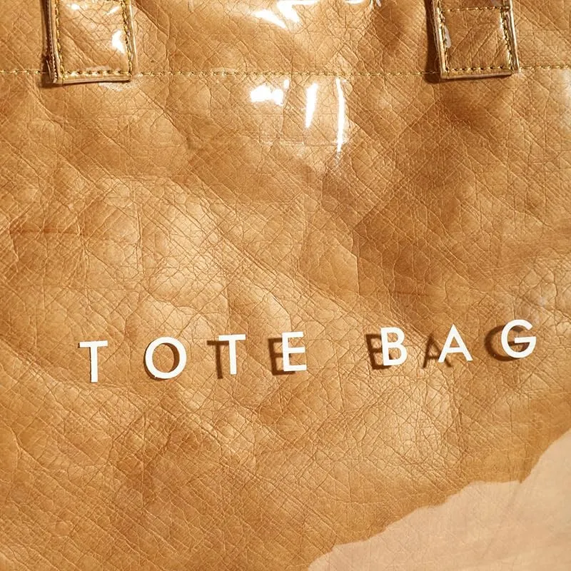 YFGBCX PVC Surface Kraft Paper Tote for Women - Large Solid Color Hobo Bag with Letter Print