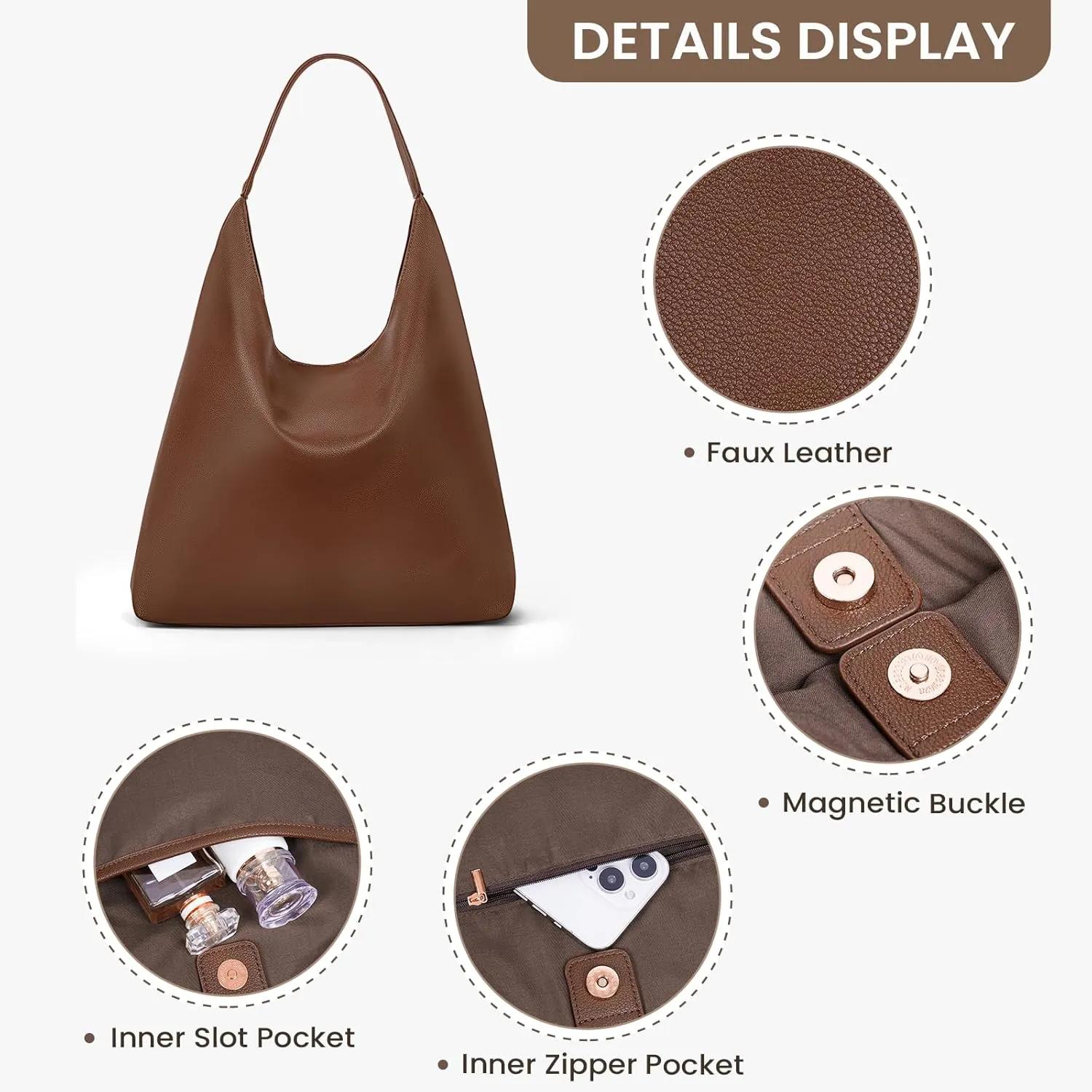 YFGBCX Slouchy Hobo Tote Bags for Women - Faux Leather Work & College Tote Handbags with Small Pouch