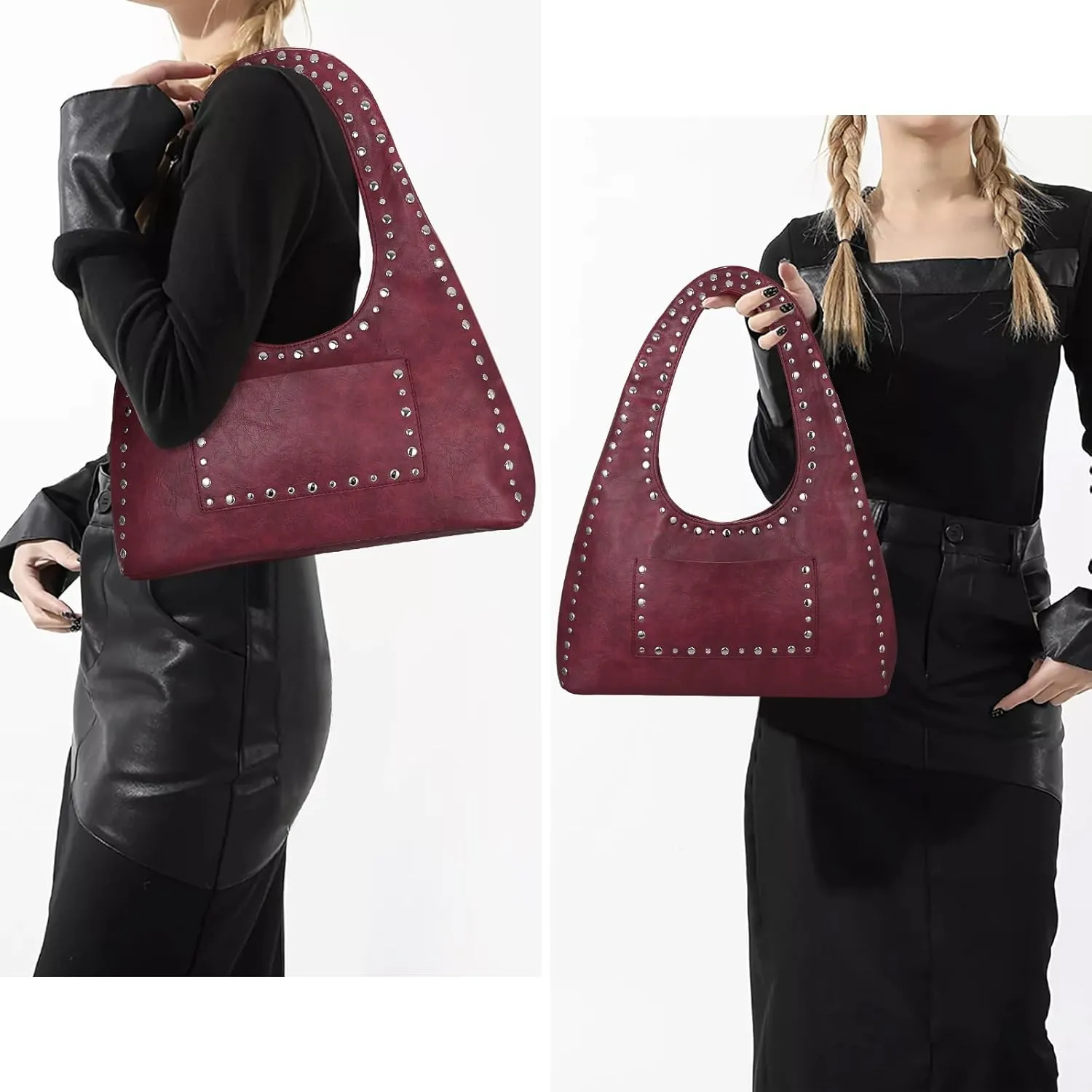 YFGBCX Vegan Leather Hobo Bag Vintage Tote Bag Studded Purses for Women Y2K Purse Fall Stud Crescent Shoulder Bag