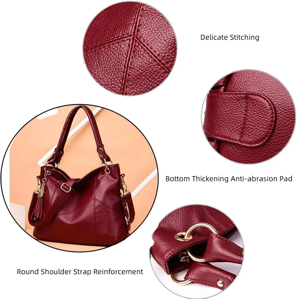 Yohora Tote Bag for Women Hobo Shoulder Purse Large Work Commute Handbag Leather Top Handle Bag with Tassel