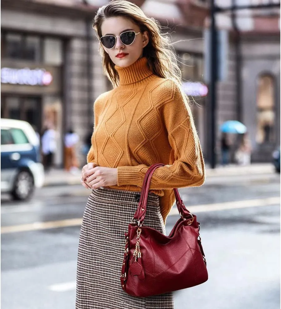 Yohora Tote Bag for Women Hobo Shoulder Purse Large Work Commute Handbag Leather Top Handle Bag with Tassel