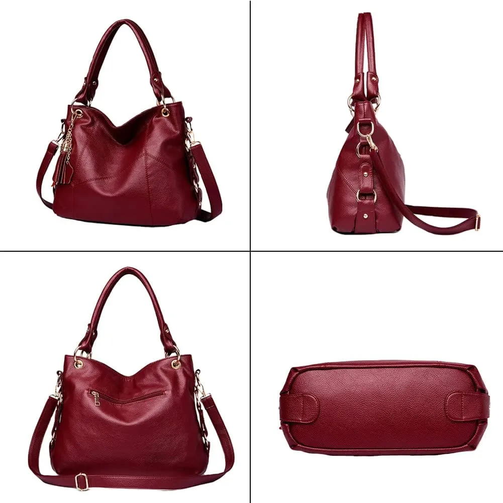 Yohora Tote Bag for Women Hobo Shoulder Purse Large Work Commute Handbag Leather Top Handle Bag with Tassel