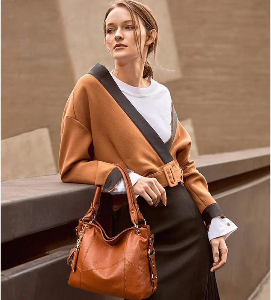 Yohora Tote Bag for Women Hobo Shoulder Purse Large Work Commute Handbag Leather Top Handle Bag with Tassel