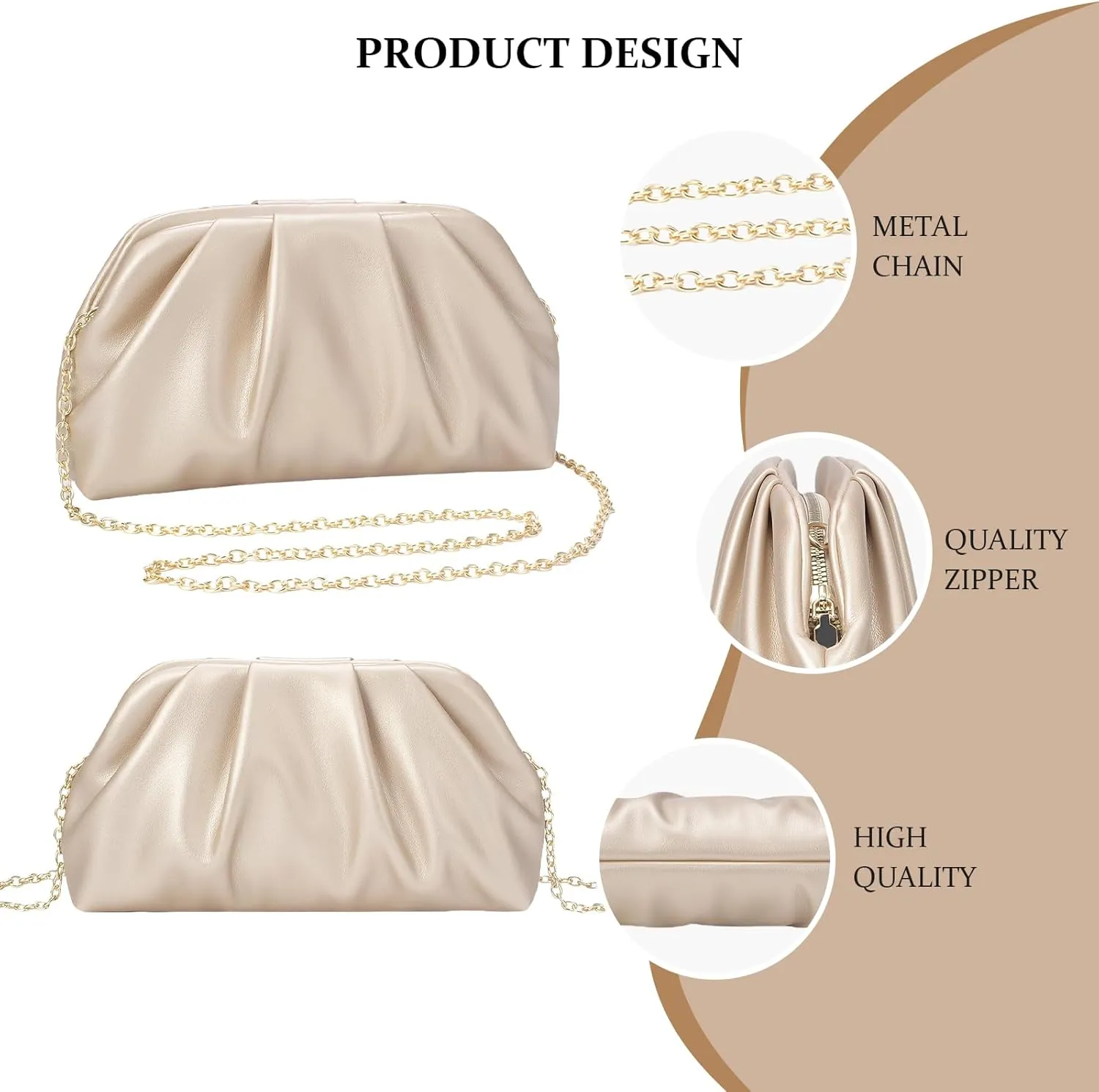 YYW Clutch Purse for Women Formal Soft Pleated PU Evening Clutch Evening Bag Hand Bag for Weddings, Proms, Cocktail