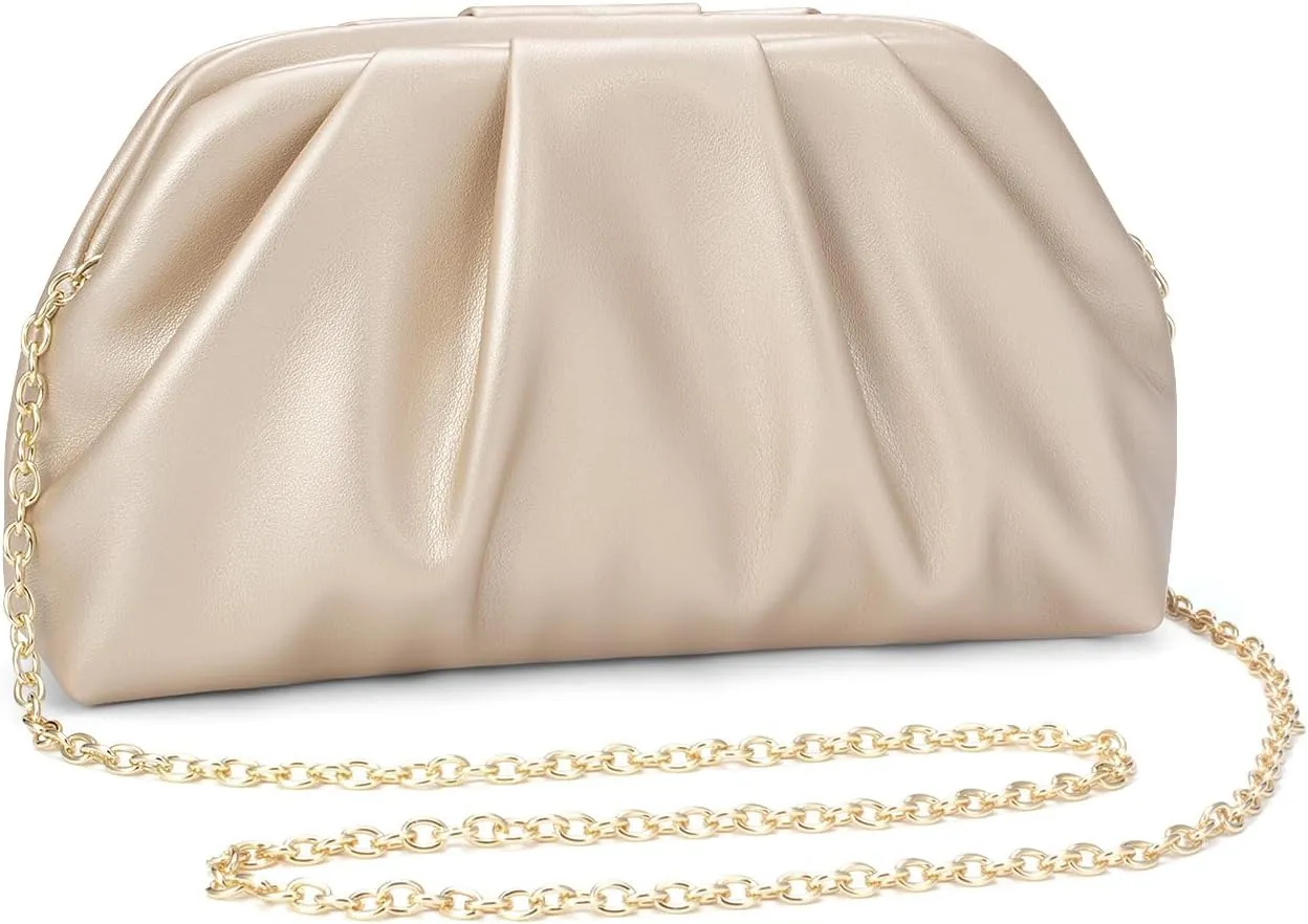 YYW Clutch Purse for Women Formal Soft Pleated PU Evening Clutch Evening Bag Hand Bag for Weddings, Proms, Cocktail