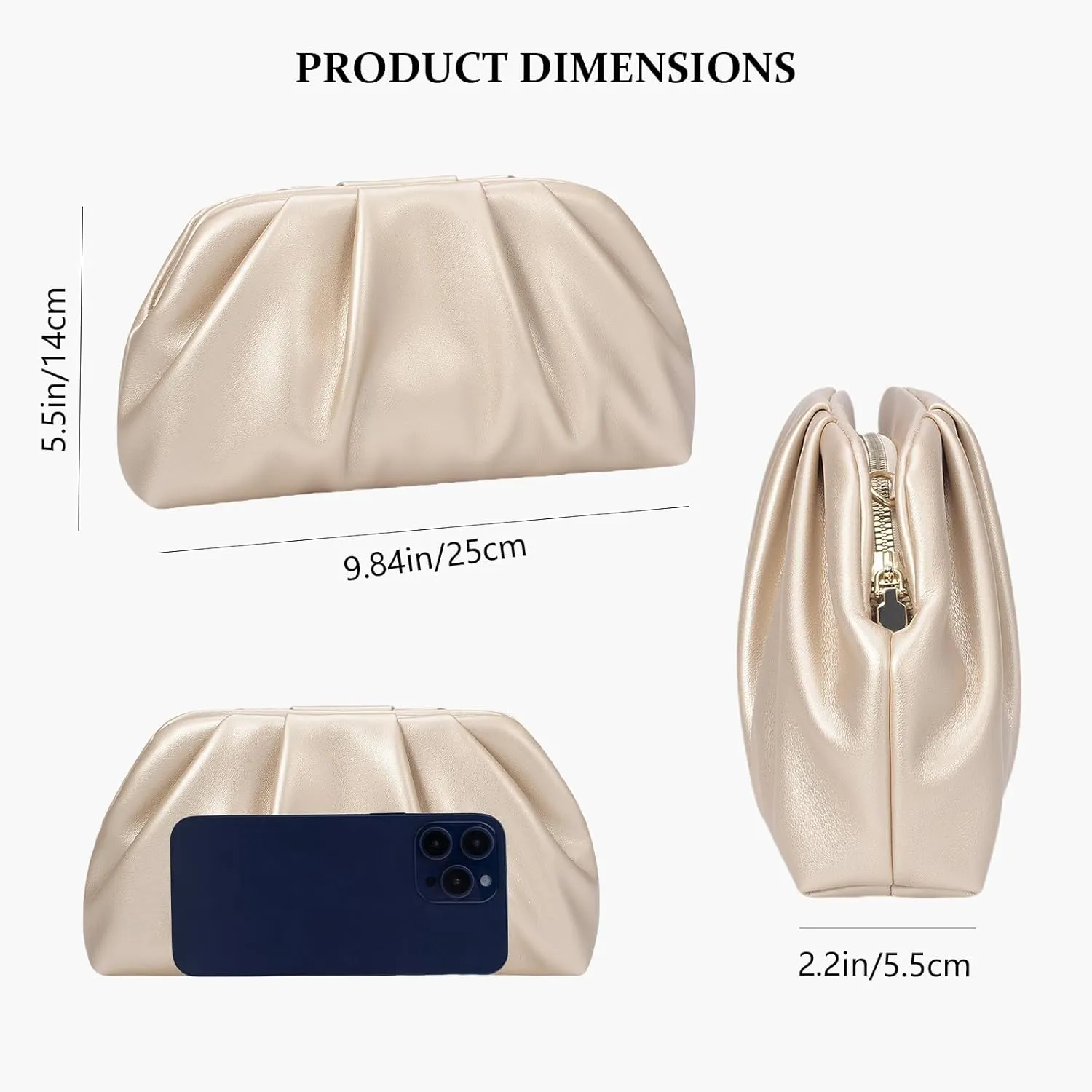YYW Clutch Purse for Women Formal Soft Pleated PU Evening Clutch Evening Bag Hand Bag for Weddings, Proms, Cocktail