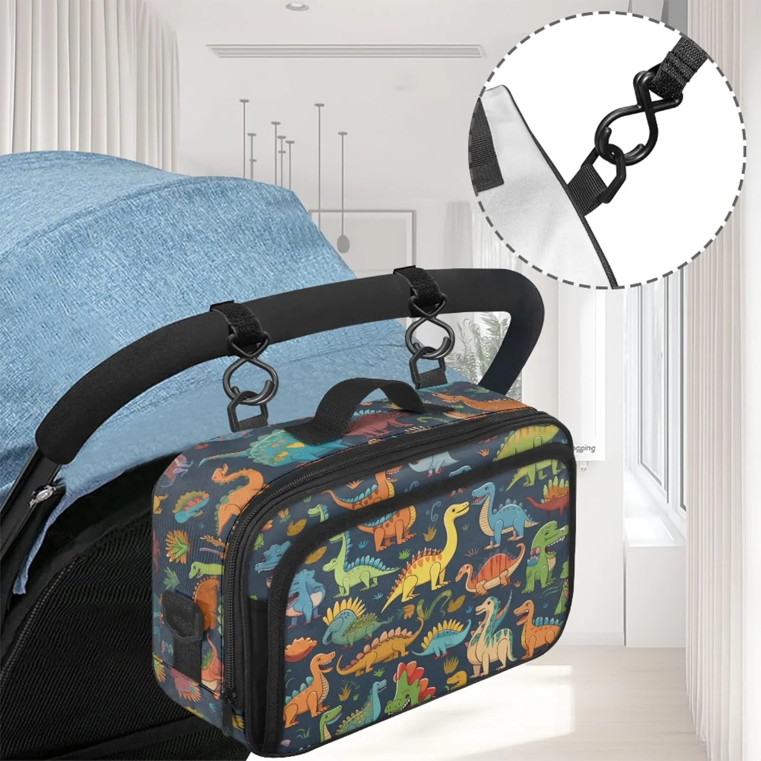 Zanxaintu Cartoon Dinosaur Small Diaper Bag Crossbody Diaper Bags with Pocket Lightweight Storage Bin for Diapers Outdoor Diaper Caddy