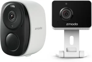 Zmodo 2 Security Cameras – Indoor Mini Pro   Wireless Outdoor/Indoor Battery Cam – Night Vision, AI Motion Detection, 2-Way Audio, Alexa Compatible, Cloud/SD Storage