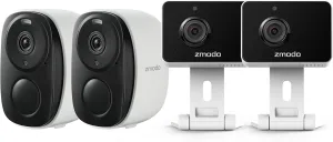 Zmodo 4 Security Cameras – Indoor Mini Pro   Wireless Outdoor/Indoor Battery Cam – Night Vision, AI Motion Detection, 2-Way Audio, Alexa Compatible, Cloud/SD Storage