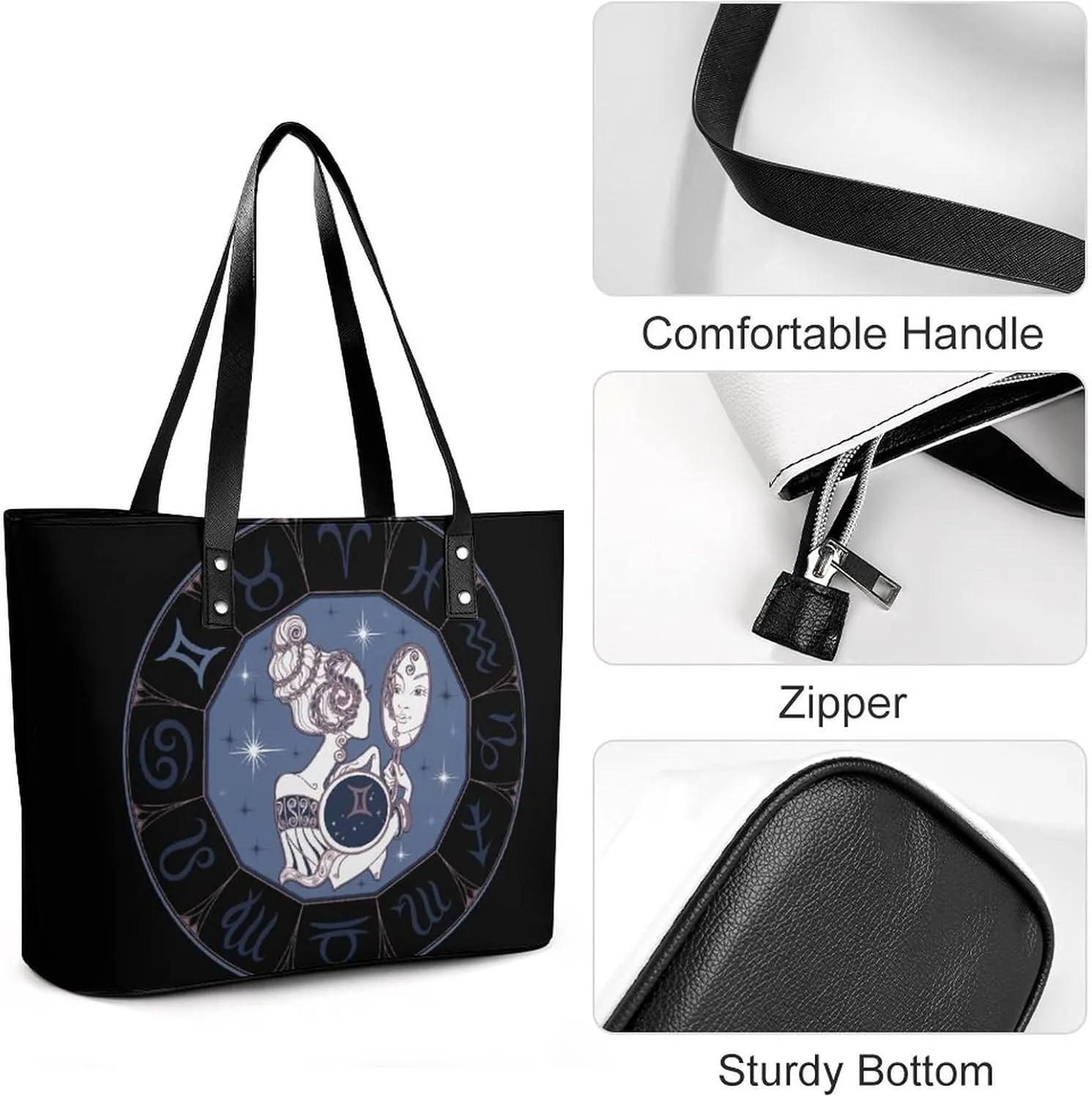 Zodiac Sign Taurus Hobo Handbags With Zipper Large Capacity Satchel Tote Bag Shoulder Bag