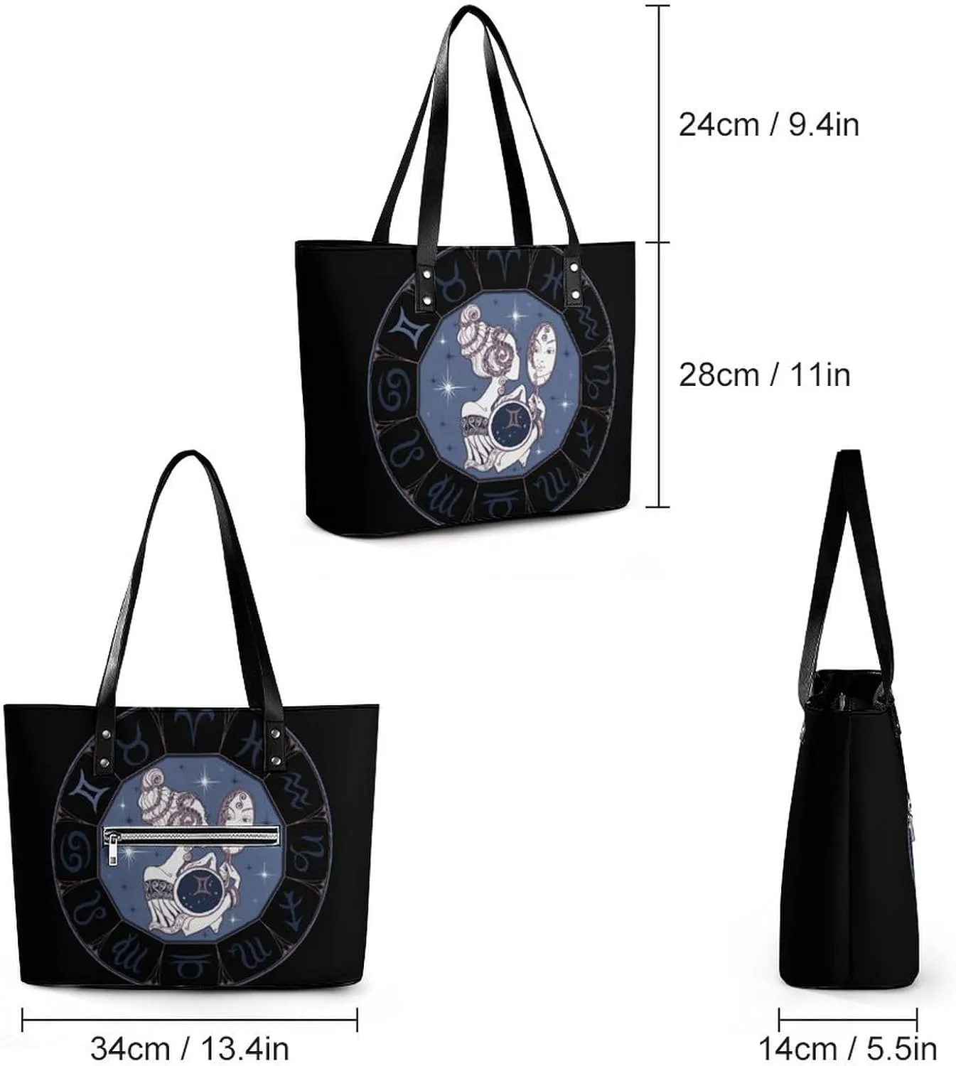 Zodiac Sign Taurus Hobo Handbags With Zipper Large Capacity Satchel Tote Bag Shoulder Bag