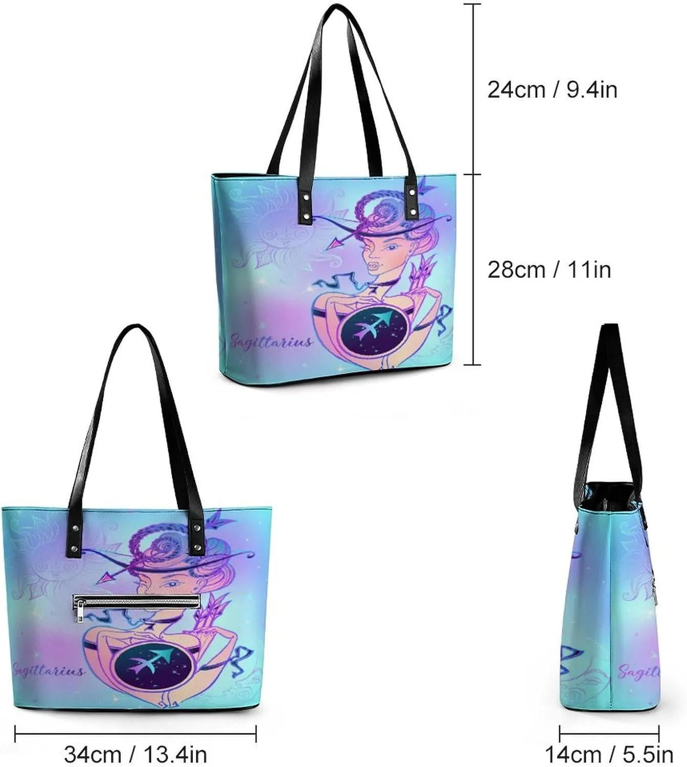 Zodiac Sign Virgo Hobo Handbags With Zipper Large Capacity Satchel Tote Bag Shoulder Bag