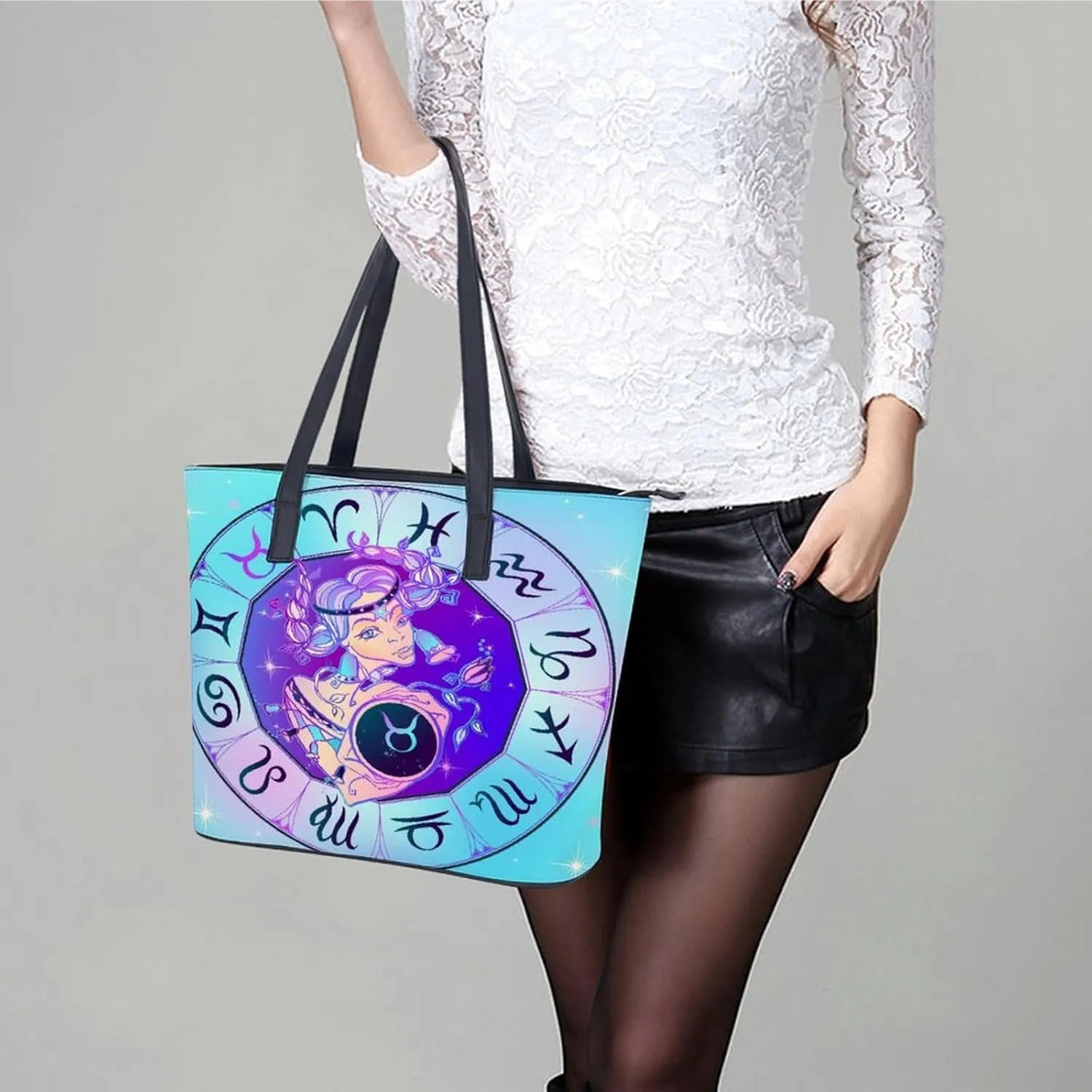 Zodiac Sign Virgo Hobo Handbags With Zipper Large Capacity Satchel Tote Bag Shoulder Bag