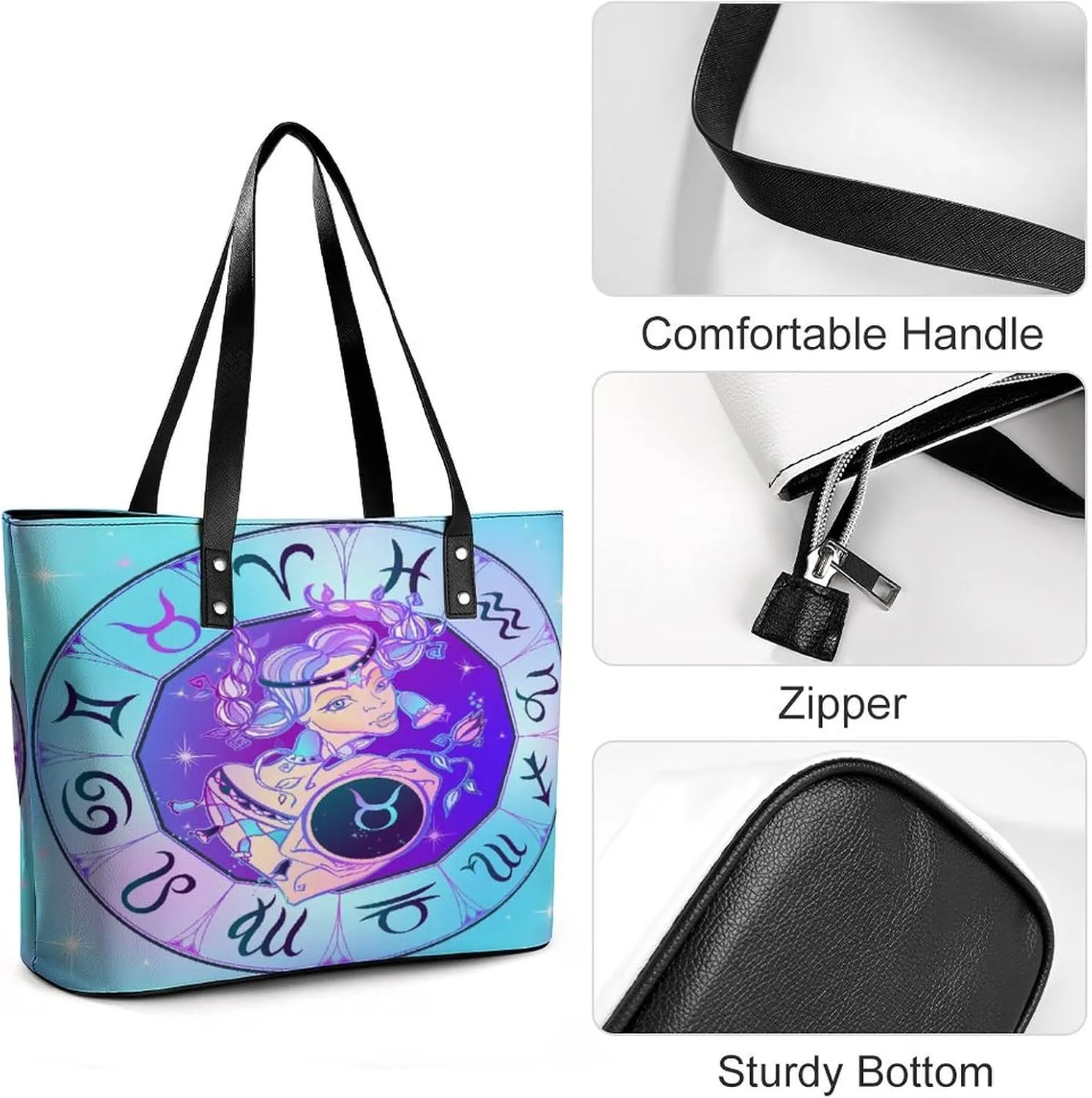 Zodiac Sign Virgo Hobo Handbags With Zipper Large Capacity Satchel Tote Bag Shoulder Bag