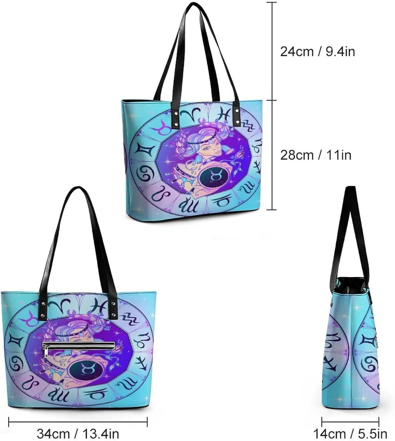 Zodiac Sign Virgo Hobo Handbags With Zipper Large Capacity Satchel Tote Bag Shoulder Bag