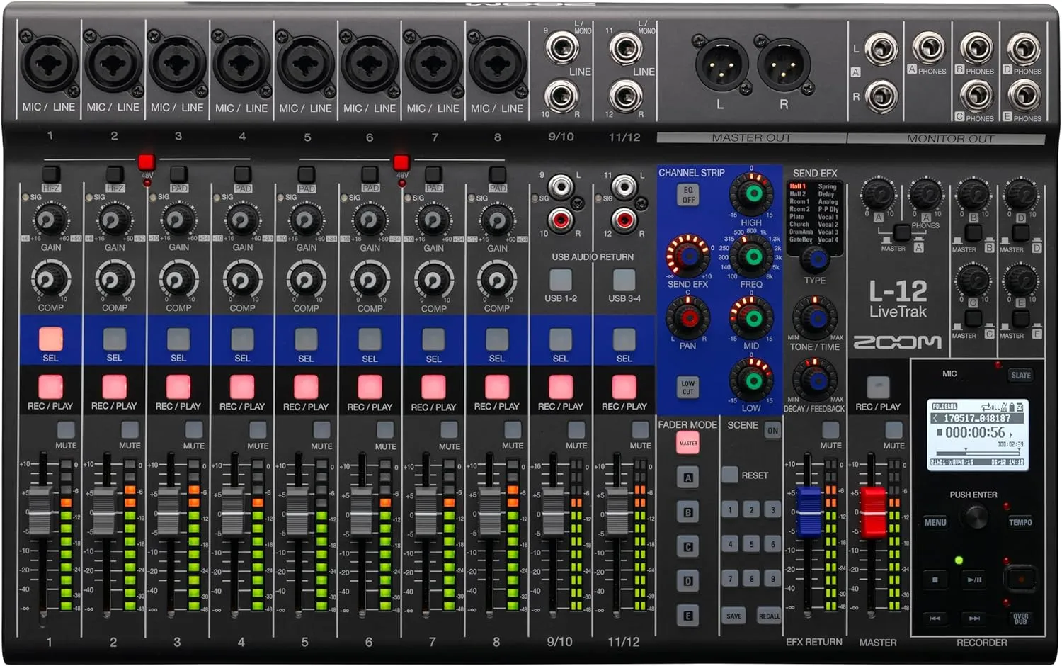 Zoom LiveTrak L-12 Digital Mixer & Multitrack Recorder, for Music, Podcasting, and More, 12-Input/ 14-Channel SD Recorder, 14-in/4-out USB Audio Interface, 5 Powered Headphone Outputs