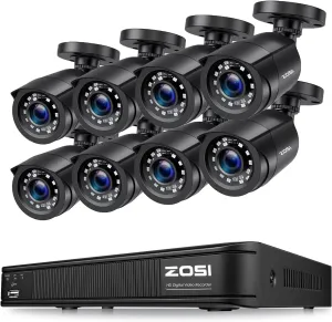 ZOSI 1080p Home Security Camera System Outdoor, H.265  5MP Lite 8CH DVR with AI Human Vehicle Detect, 8 x 1080p Weatherproof Surveillance Bullet Camera, 80ft Night Vision, Remote Access, No Hard Drive