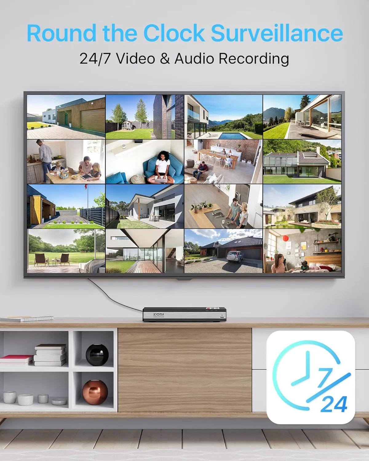 ZOSI 16Channel 4K PoE Home Security Cameras System,8MP 16CH H.265 CCTV NVR with Hard Drive 4TB and 16 x 5MP Surveillance PoE IP Cameras Indoor Outdoor,120ft Night Vision,Remote Access,24/7 Recording