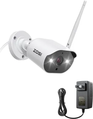 ZOSI 2K Add-on Camera, 3MP Plug-in WiFi Security Camera Outdoor Indoor with Power Supply, Night Vision, 2 Way Audio, Only Compatible with ZOSI 3MP WiFi NVR Recorder System Model: ZR08JP, ZR08LL