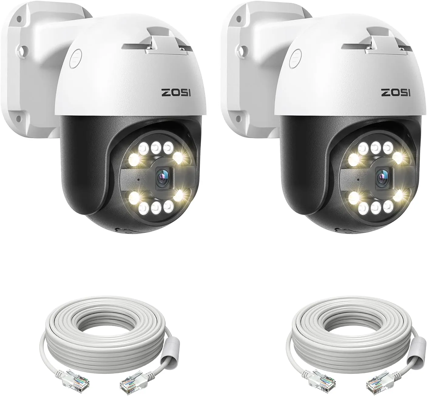 ZOSI 2Pack C296 4K 8MP PoE IP Pan/Tilt Add-on Security Camera with Ethernet Cable, AI Human Face Vehicle Pet Detect, Starlight Color Night Vision, 2-Way Talk, SD Card Storage, Work with Our PoE NVR