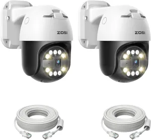 ZOSI 2Pack C296 4K 8MP PoE IP Pan/Tilt Add-on Security Camera with Ethernet Cable, AI Human Face Vehicle Pet Detect, Starlight Color Night Vision, 2-Way Talk, SD Card Storage, Work with Our PoE NVR