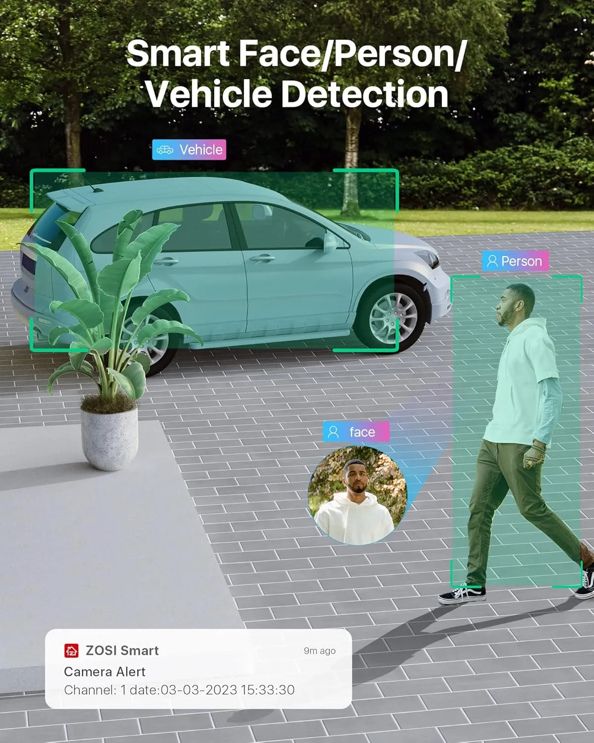 ZOSI 2Pack C296 5MP 3K PoE PT Add-On Camera Outdoor, AI Face Human Vehicle Detection & Siren Alarm, Starlight Night Vision, Auto Track, Floodlights, 5X Digital Zoom, Pan/Tilt, Only Work with ZOSI NVR