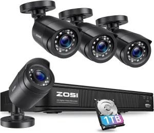 ZOSI 3K 5MP Lite Home Security Camera System with AI Human Vehicle Detection, H.265  8 Channel Surveillance DVR and 4 x 1080p Weatherproof CCTV Bullet Camera Outdoor Indoor, 80ft Night Vision, 1TB HDD