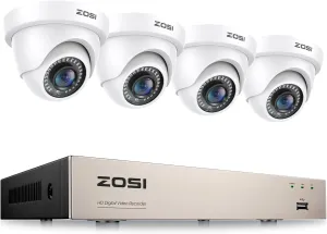 ZOSI 3K Lite 8CH H.265  Home Security Camera System with AI Human/Vehicle Detection,Night Vision,5MP Lite 8 Channel CCTV DVR,4pcs 1080P 1920TVL 2MP Outdoor Indoor Surveillance Dome Cameras (No HDD)