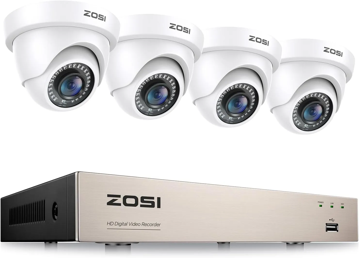 ZOSI 3K Lite 8CH H.265  Home Security Camera System with AI Human/Vehicle Detection,Night Vision,5MP Lite 8 Channel CCTV DVR,4pcs 1080P 1920TVL 2MP Outdoor Indoor Surveillance Dome Cameras (No HDD)