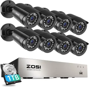 ZOSI 3K Lite 8CH Security Camera System Outdoor with 1TB Hard Drive,AI Human/Vehicle Detection,Night Vision,H.265  8 Channel 5MP Lite Video DVR Recorder,8X 1080P HD 1920TVL Weatherproof CCTV Cameras