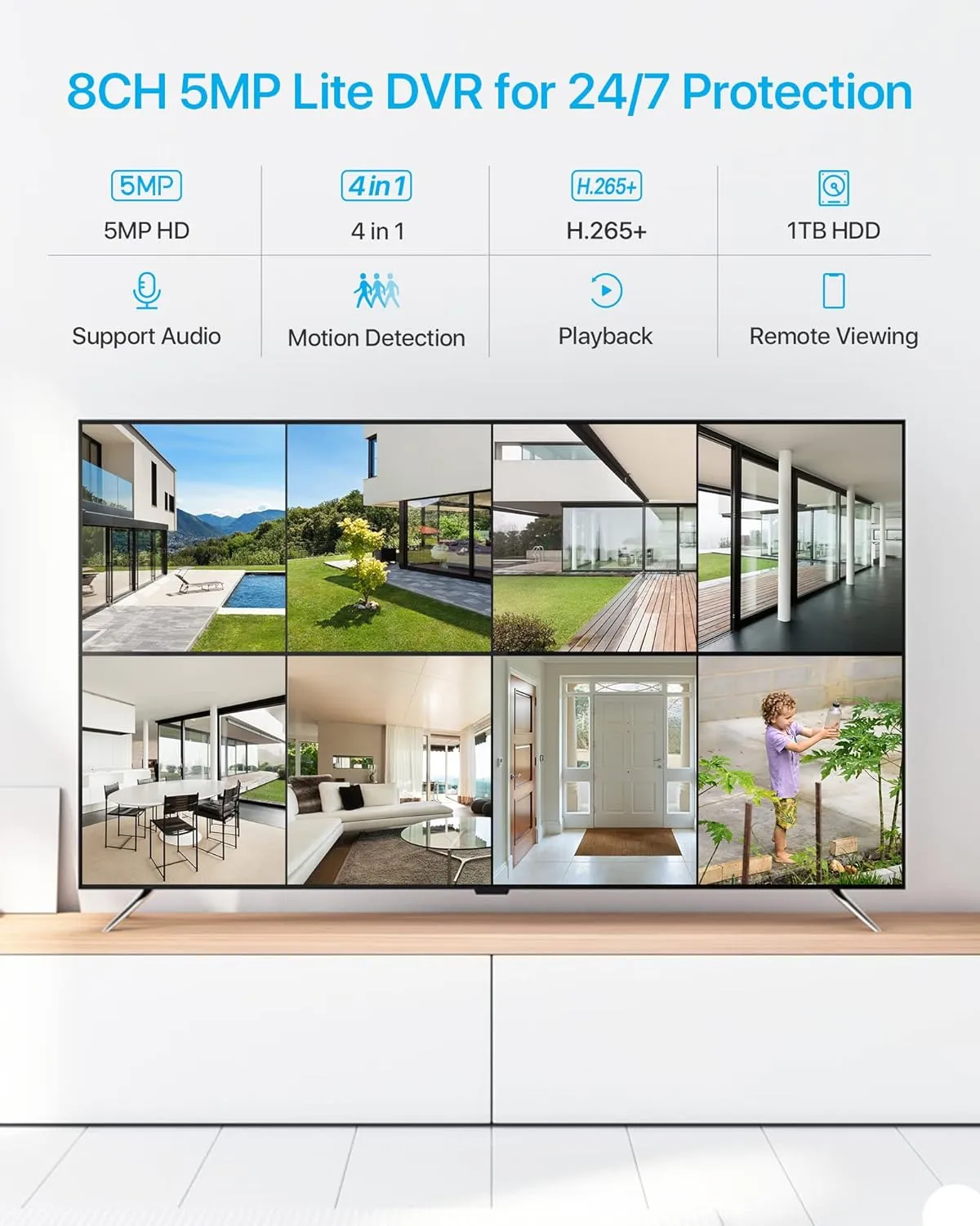 ZOSI 3K Lite Home Security Camera System with AI Human Vehicle Detection, H.265  8CH CCTV DVR and 8 x 1080p Wired Outdoor Indoor Bullet Dome Cameras, Remote Access, Alert Push (1TB Hard Drive)