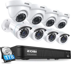 ZOSI 3K Lite Home Security Camera System with AI Human Vehicle Detection, H.265  8CH CCTV DVR and 8 x 1080p Wired Outdoor Indoor Bullet Dome Cameras, Remote Access, Alert Push (1TB Hard Drive)