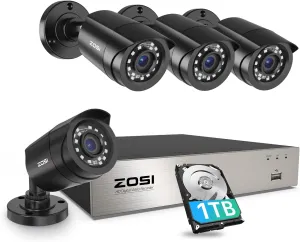ZOSI 3K Lite Security Camera System with AI Human Vehicle Detection,H.265  8CH HD TVI Video DVR Recorder with 4X HD 1920TVL 1080P Indoor Outdoor Weatherproof CCTV Cameras,Remote Access,1TB Hard Drive