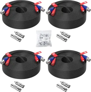 ZOSI 4 Pack 100ft (30 Meters) 2-in-1 Video Power Cable, BNC Extension Surveillance Camera Cables for Video Security Systems (Included 4X BNC Connectors and 4X RCA Adapters)