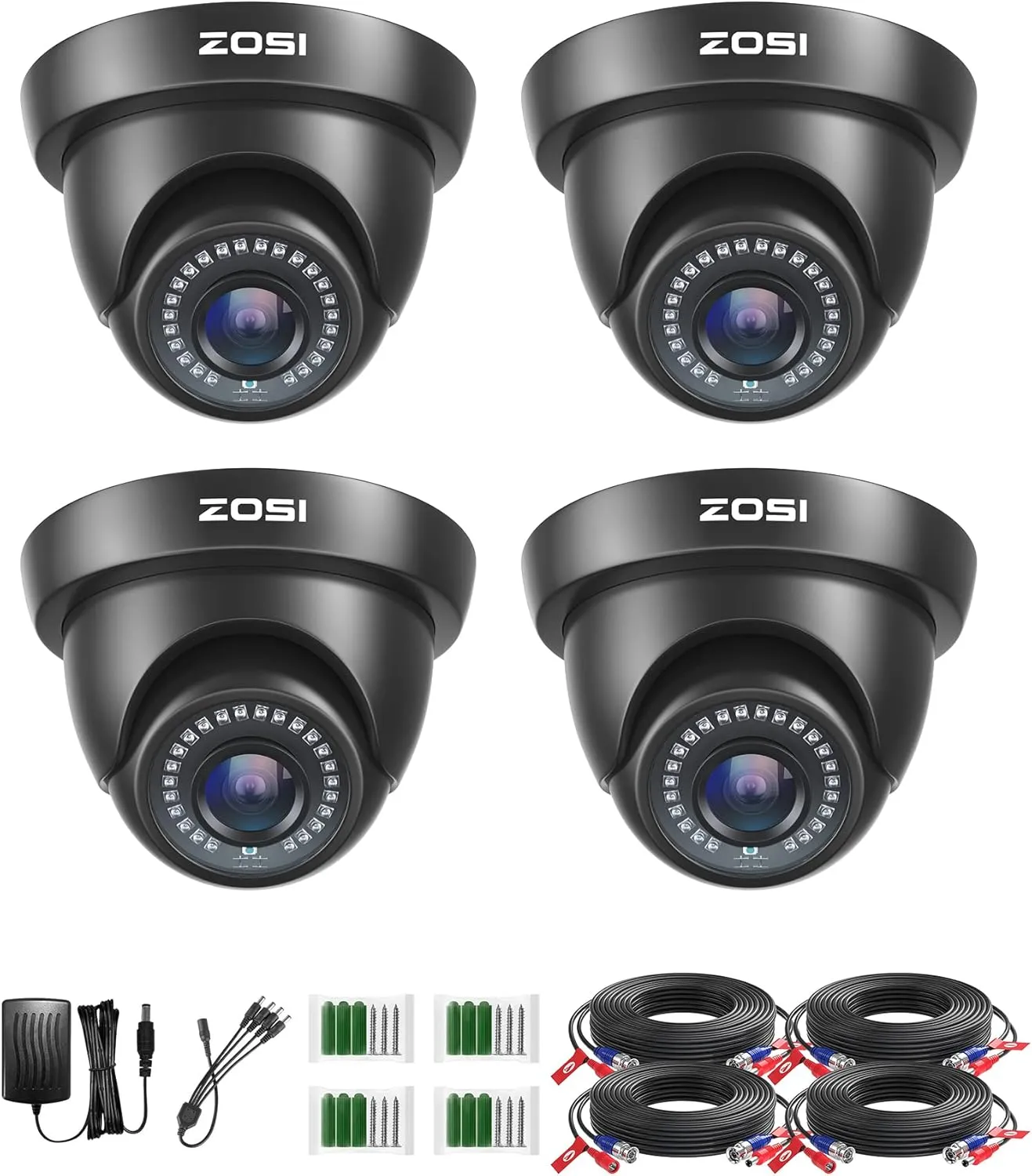 ZOSI 4 Pack 1080P 1920TVL HD-TVI Dome Security Cameras,Night Vision,2MP Indoor Outdoor Home Surveillance CCTV Camera for 1080P/5MP/4K TVI Analog DVR