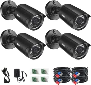 ZOSI 4 Pack 1080P 2.0MP Outdoor Indoor 3.6mm 24PCS Infrared IR Lens Day Night CCTV IR Cut Surveillance Security Camera Compatible for TVI DVR (Renewed)