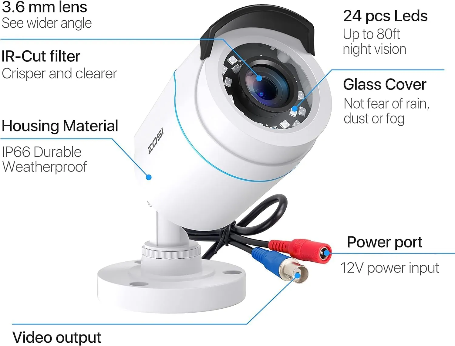 ZOSI 4 x 2MP 1080p HD-TVI Home Security Camera Outdoor Indoor 1920TVL,24PCS LEDs,80ft Night Vision, 90°View Angle, Weatherproof Outside Surveillance CCTV Bullet Camera