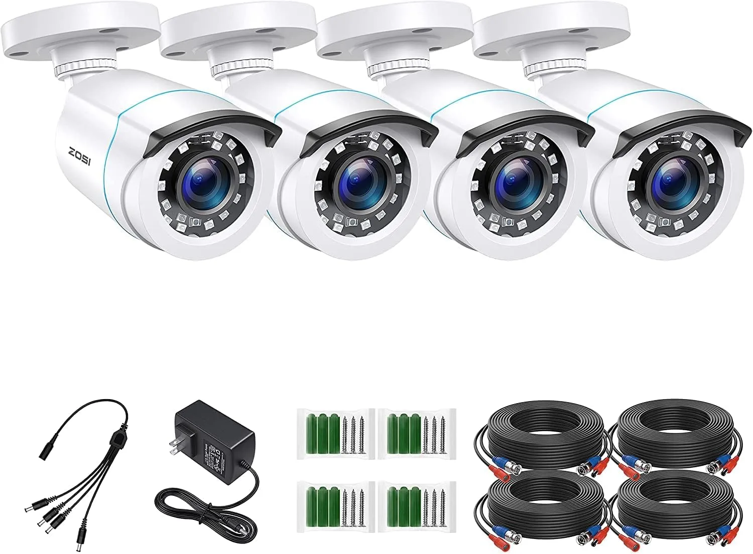 ZOSI 4 x 2MP 1080p HD-TVI Home Security Camera Outdoor Indoor 1920TVL,24PCS LEDs,80ft Night Vision, 90°View Angle, Weatherproof Outside Surveillance CCTV Bullet Camera